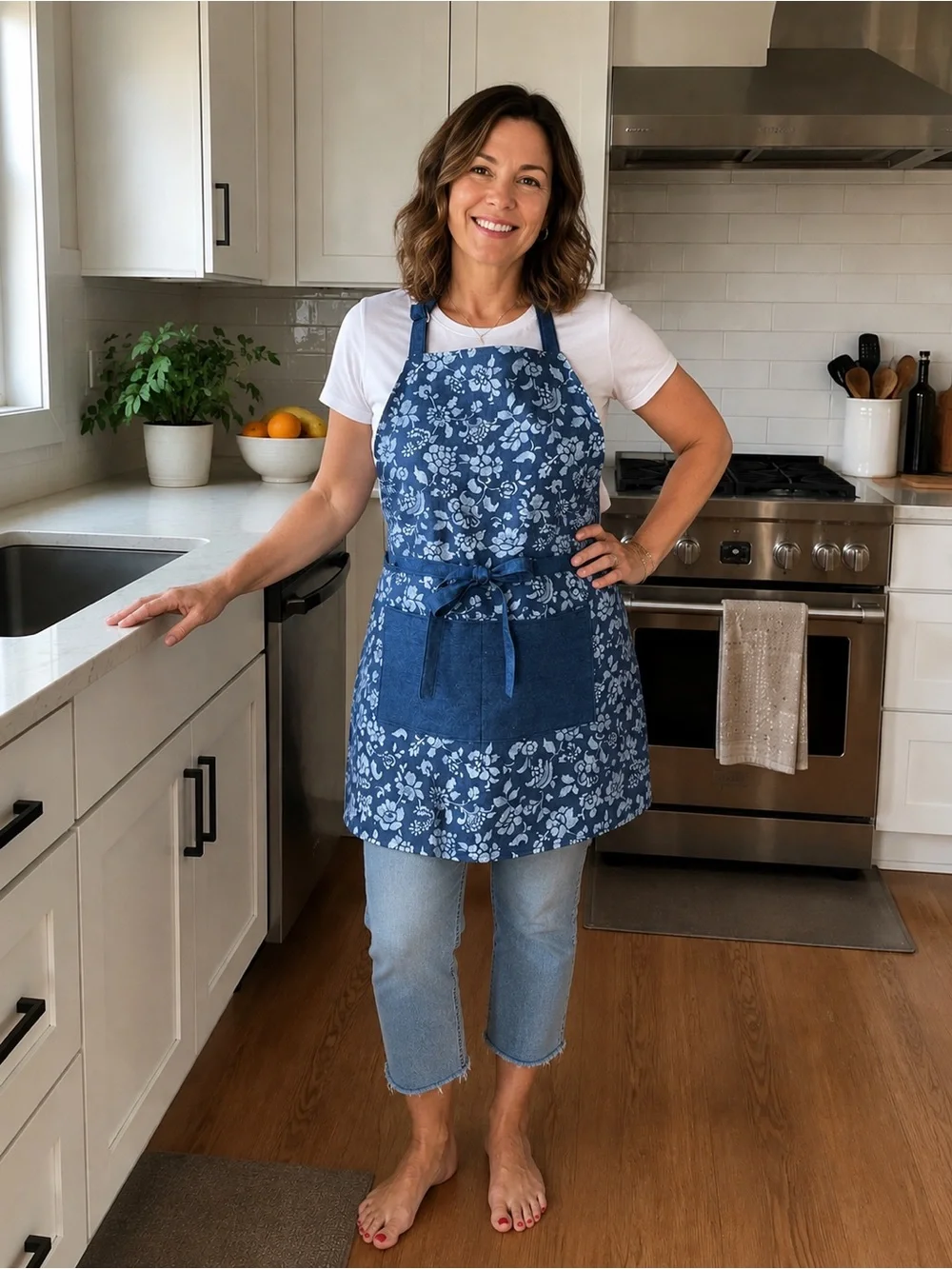 Handmade, Reversible Cotton Apron, Adjustable Neck Strap, Standard Adult Size
